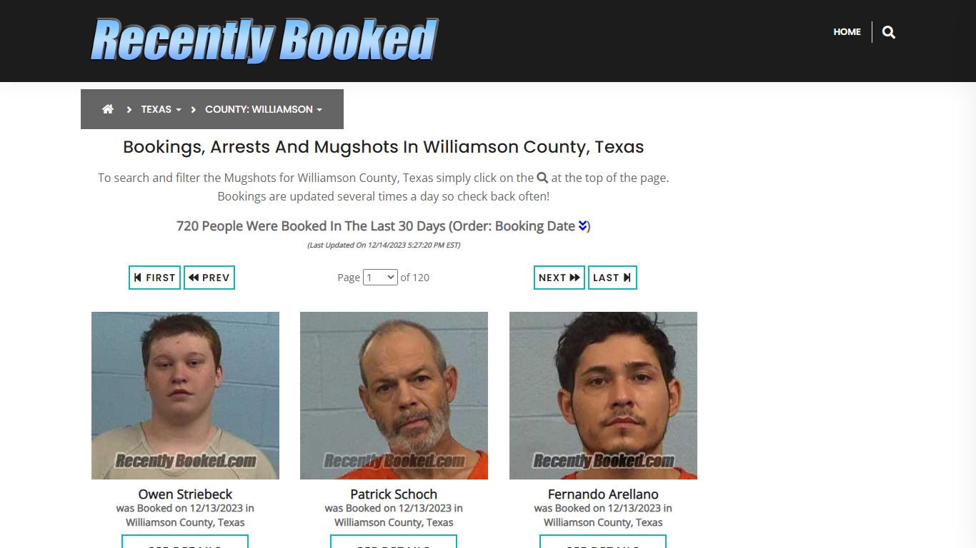 Bookings, Arrests and Mugshots in Williamson County, Texas